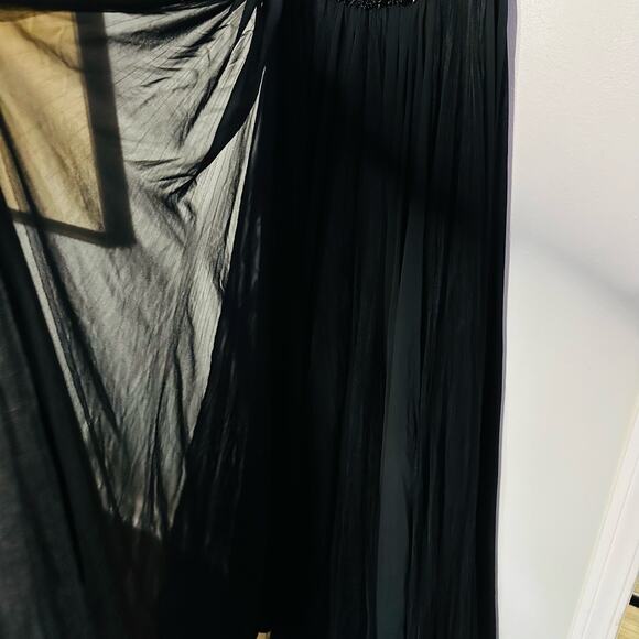 Badgley Mischka Black pleated Tulle Chiffon V-neck Gown size 2 - Picture 8 of 16